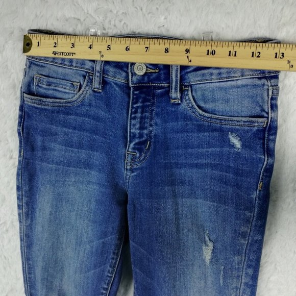 Flying Monkey Womens Jeans Skinny Blue Denim Ripped Raw Hem‎ Light Wash 25 - Picture 7 of 12